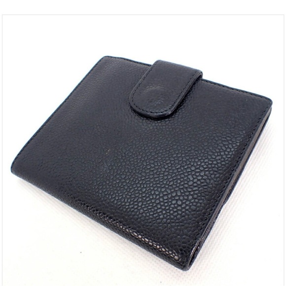 CHANEL Authentic Caviar Skin Leather Black Trifold Wallet #4 - Picture 2 of 6